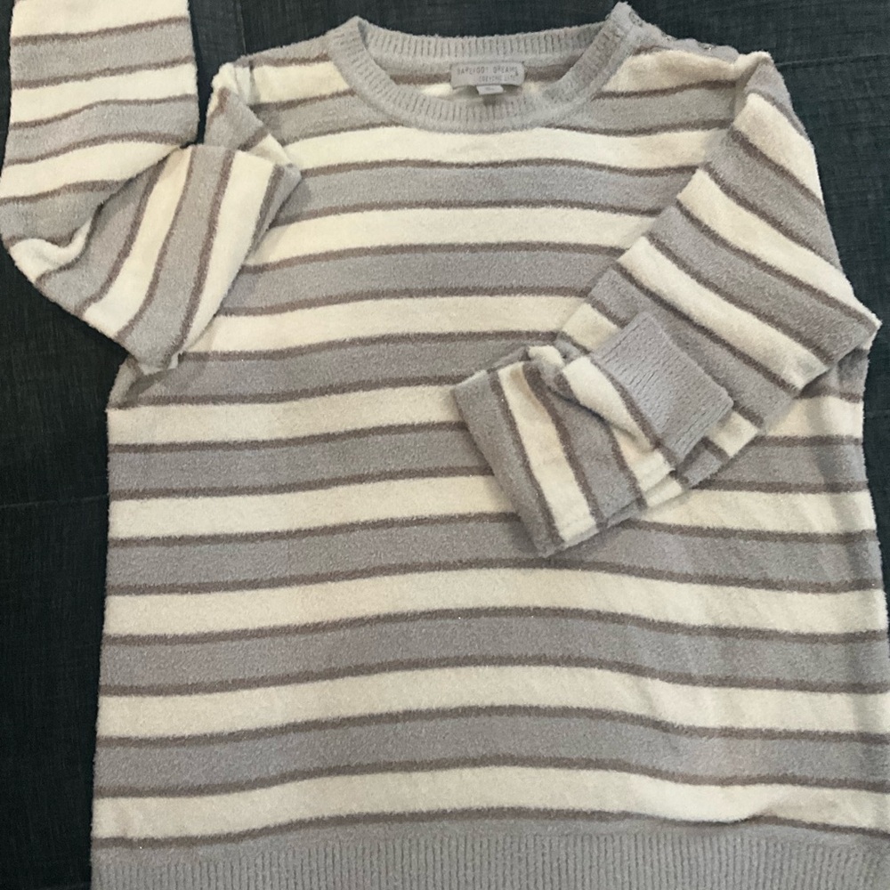 Barefoot Dreams Gray and Cream Striped Sweater